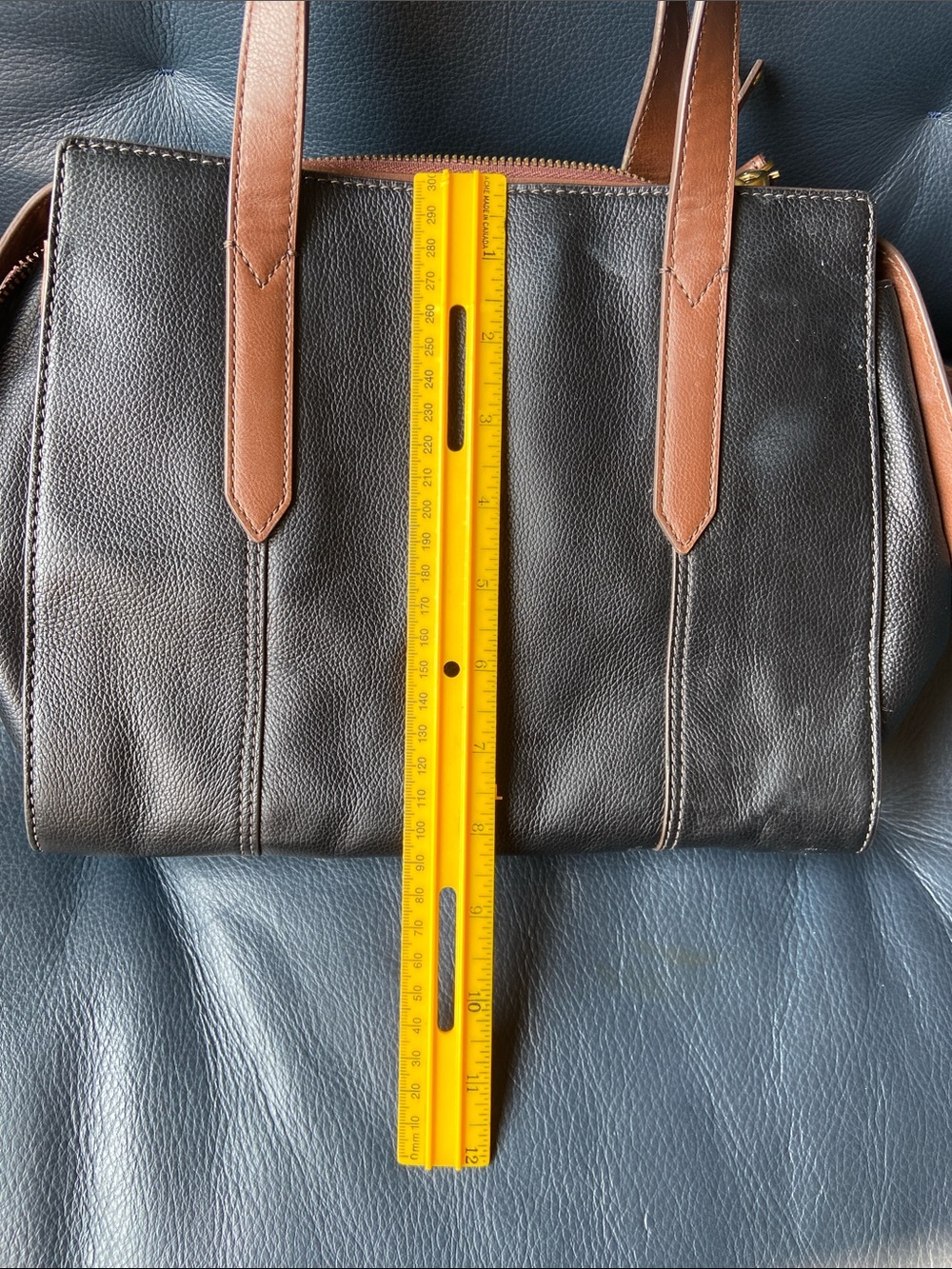 Fossil Black Leather Sara Satchel with Brown Handles - Picture 9 of 9